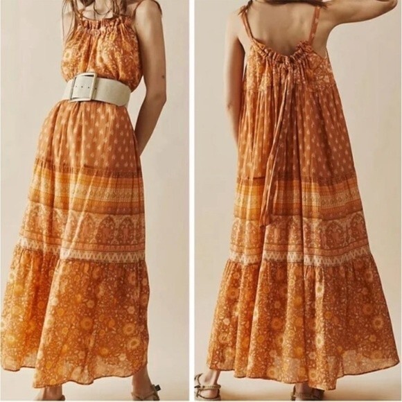Spell & The Gypsy Utopia Strappy Maxi Sundress Tan Rust Batik Print Size Small - Picture 14 of 14